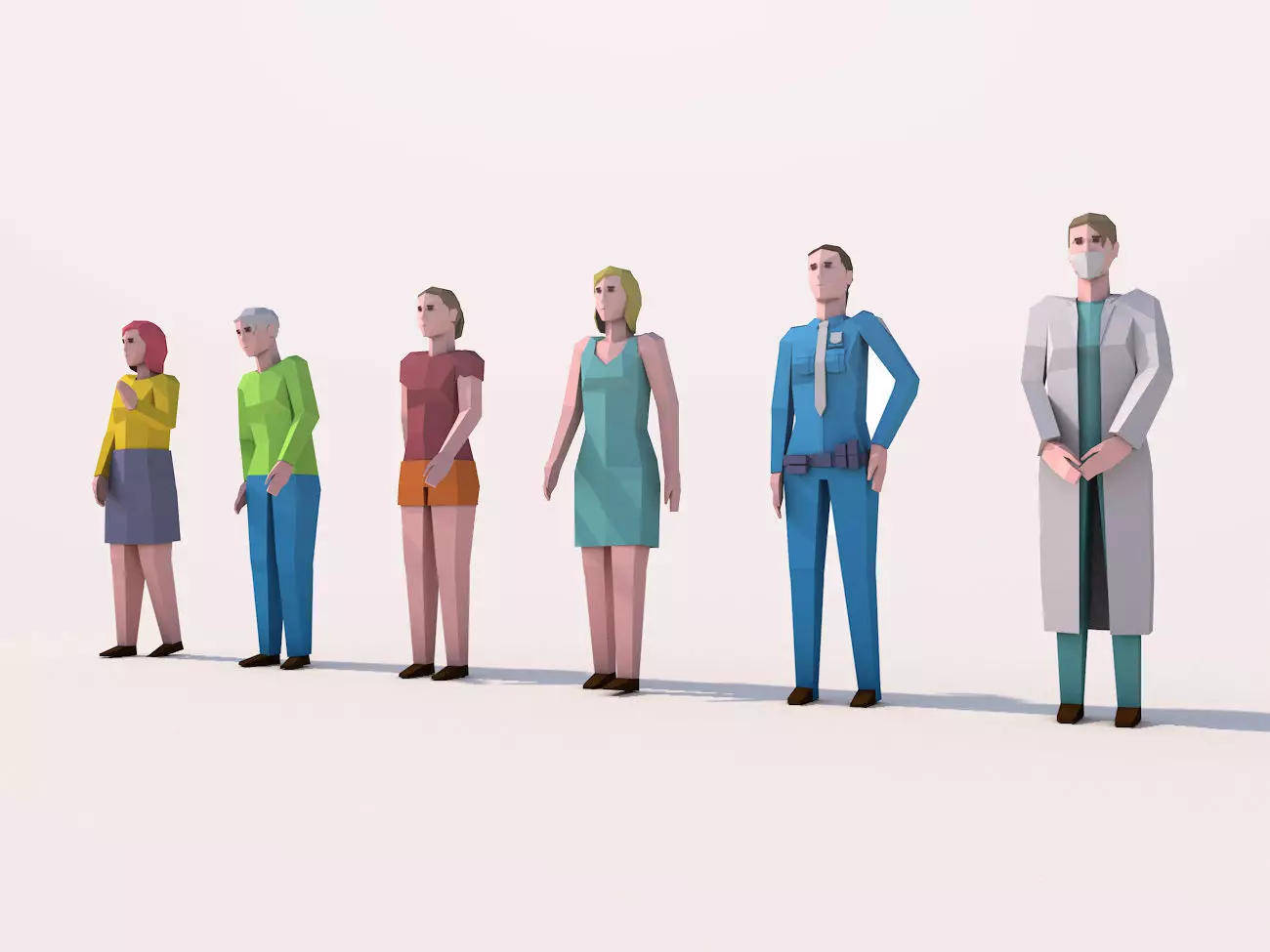 Cartoon Low Poly Female Characters Pack Low-poly 3D model_0