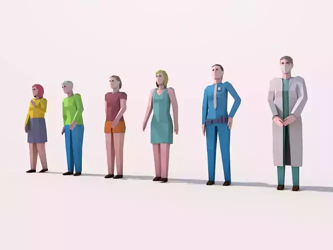 Cartoon Low Poly Female Characters Pack Low-poly 3D model