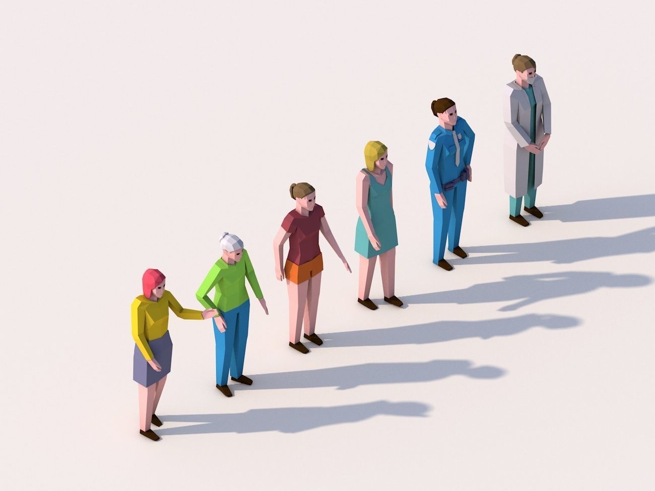 Cartoon Low Poly Female Characters Pack Low-poly 3D model_1