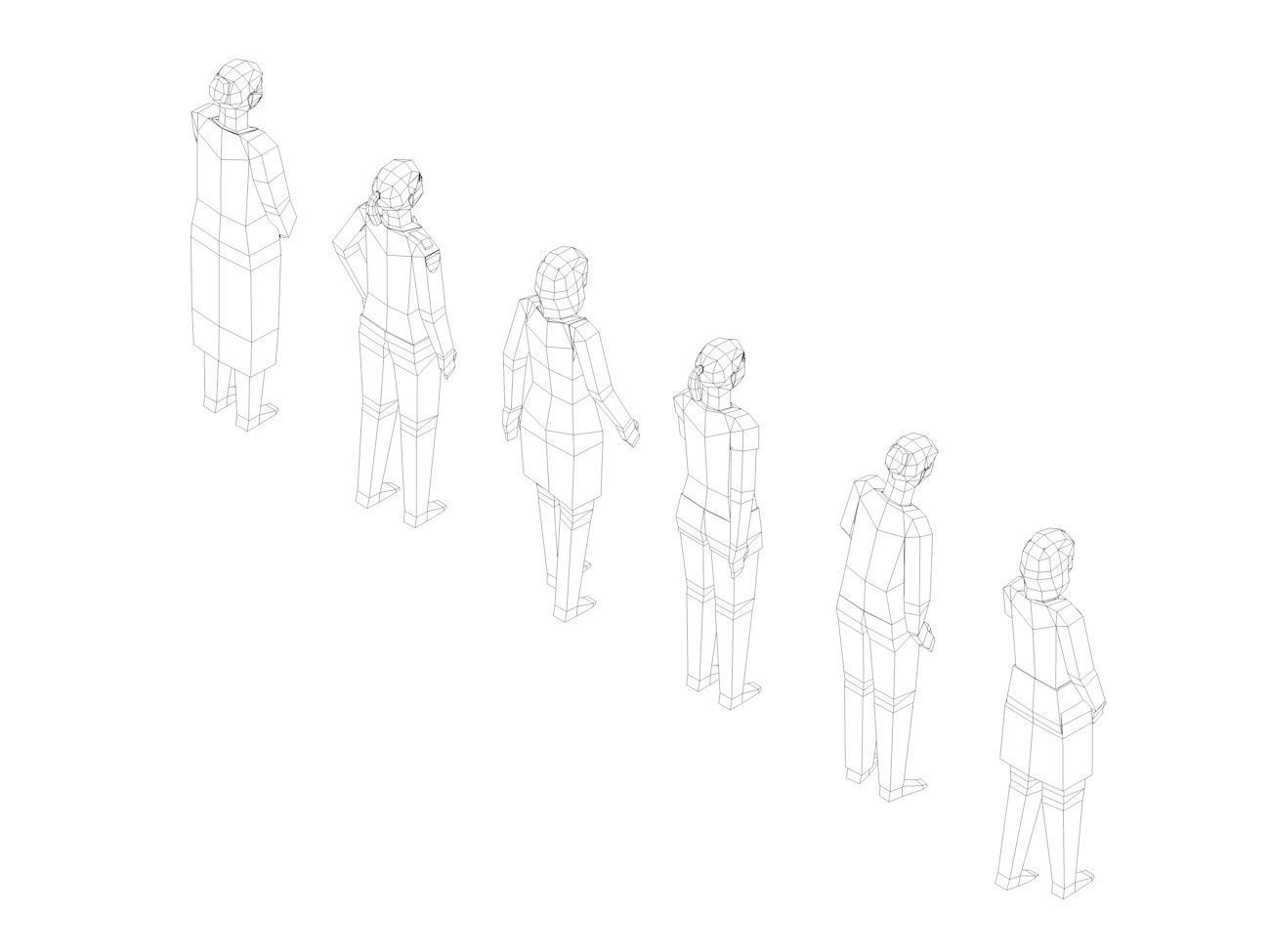 Cartoon Low Poly Female Characters Pack Low-poly 3D model_9