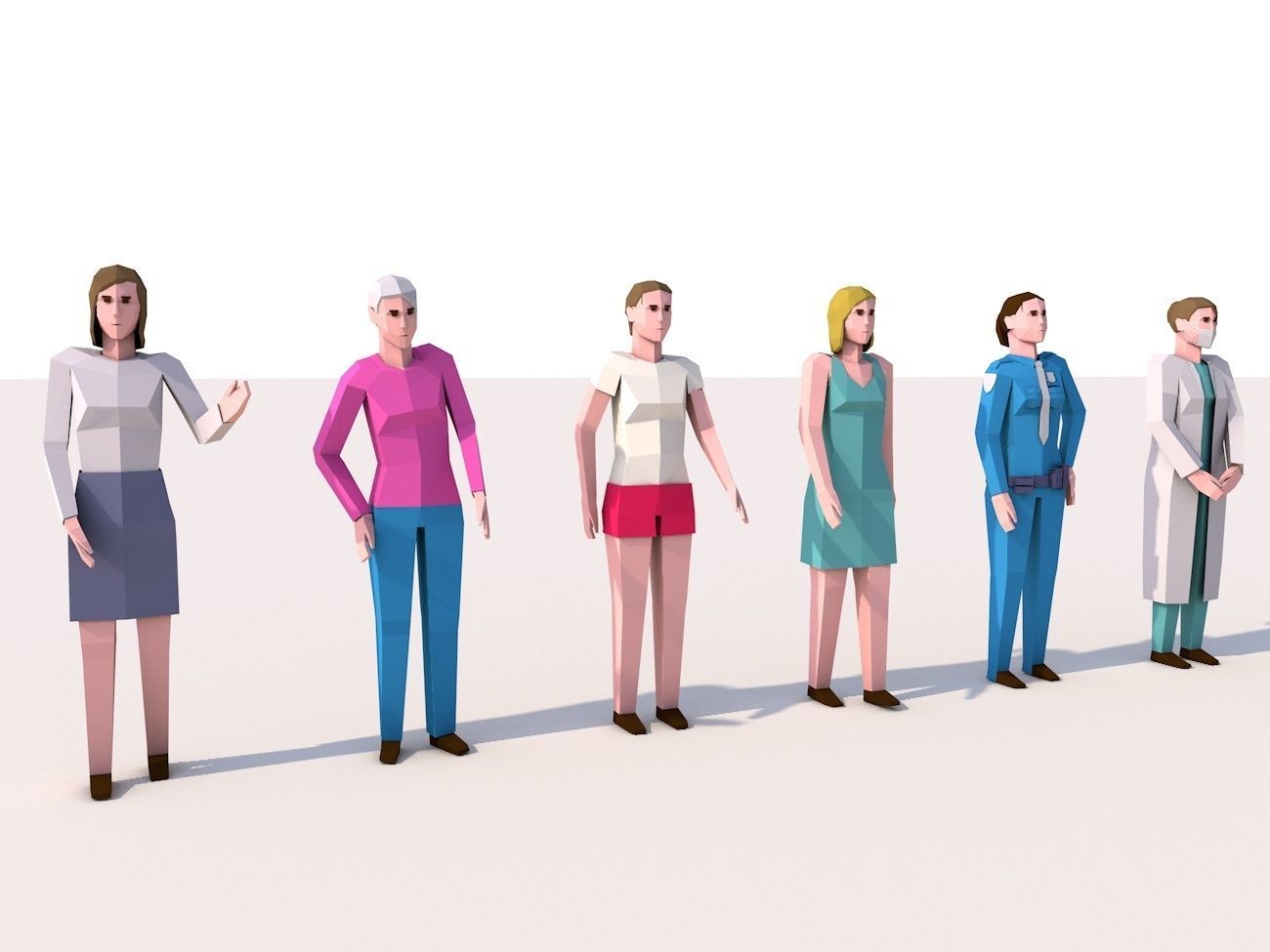 Cartoon Low Poly Female Characters Pack Low-poly 3D model_6