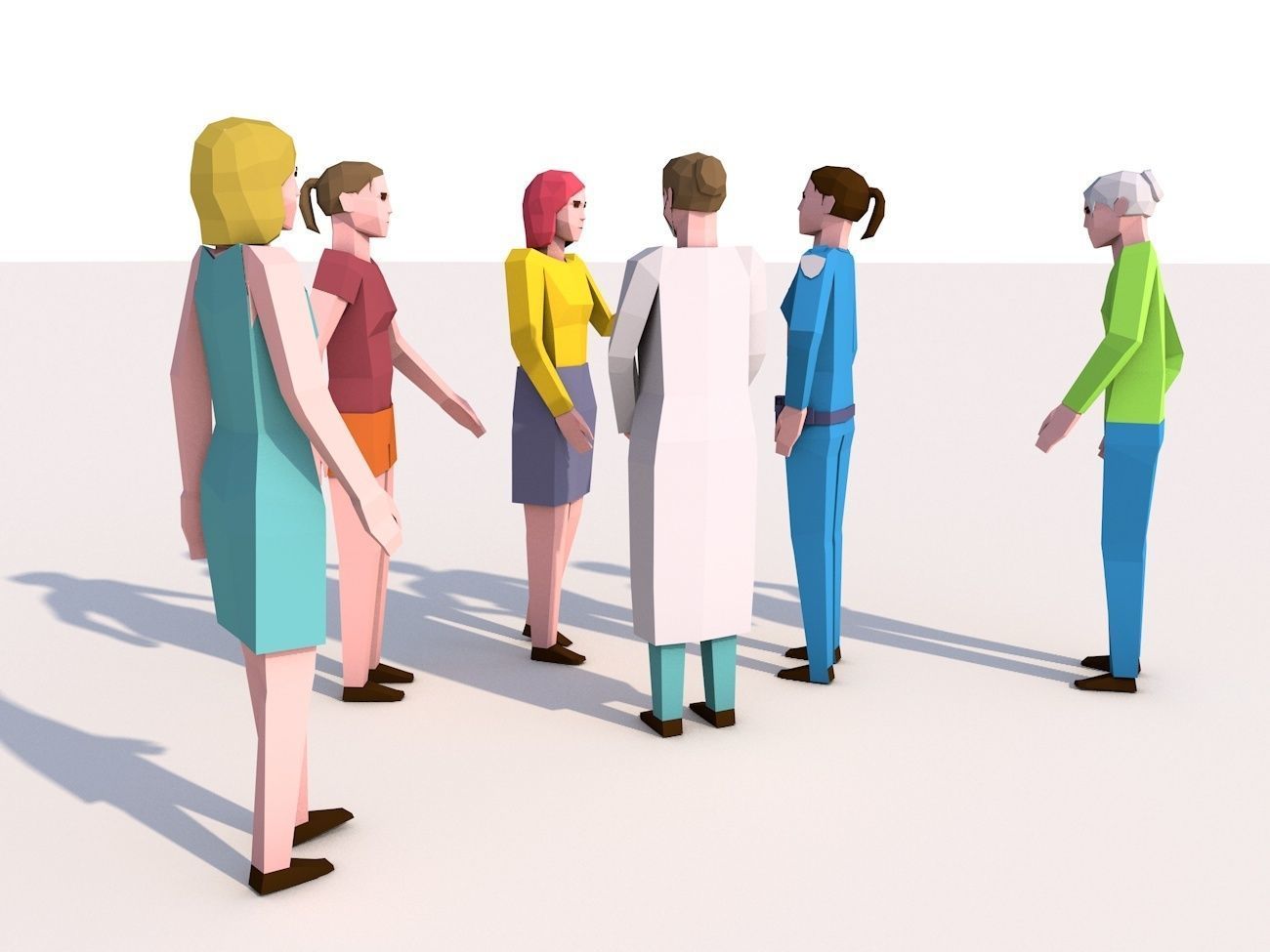 Cartoon Low Poly Female Characters Pack Low-poly 3D model_5