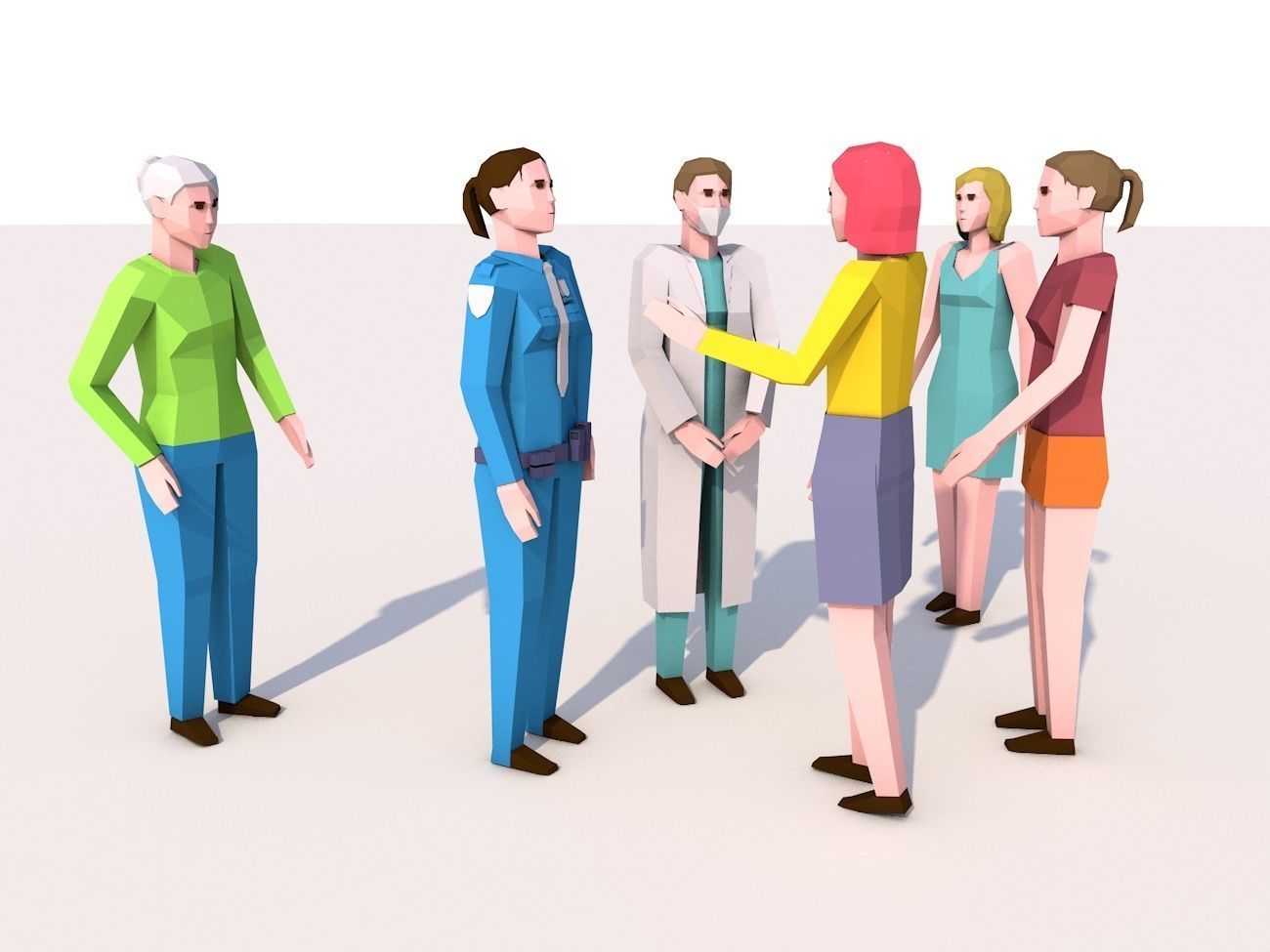 Cartoon Low Poly Female Characters Pack Low-poly 3D model_7