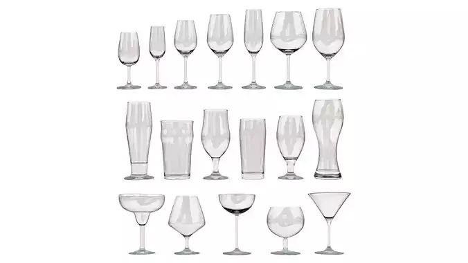 Glassware Set champagne glasses - Low-poly 3D model
