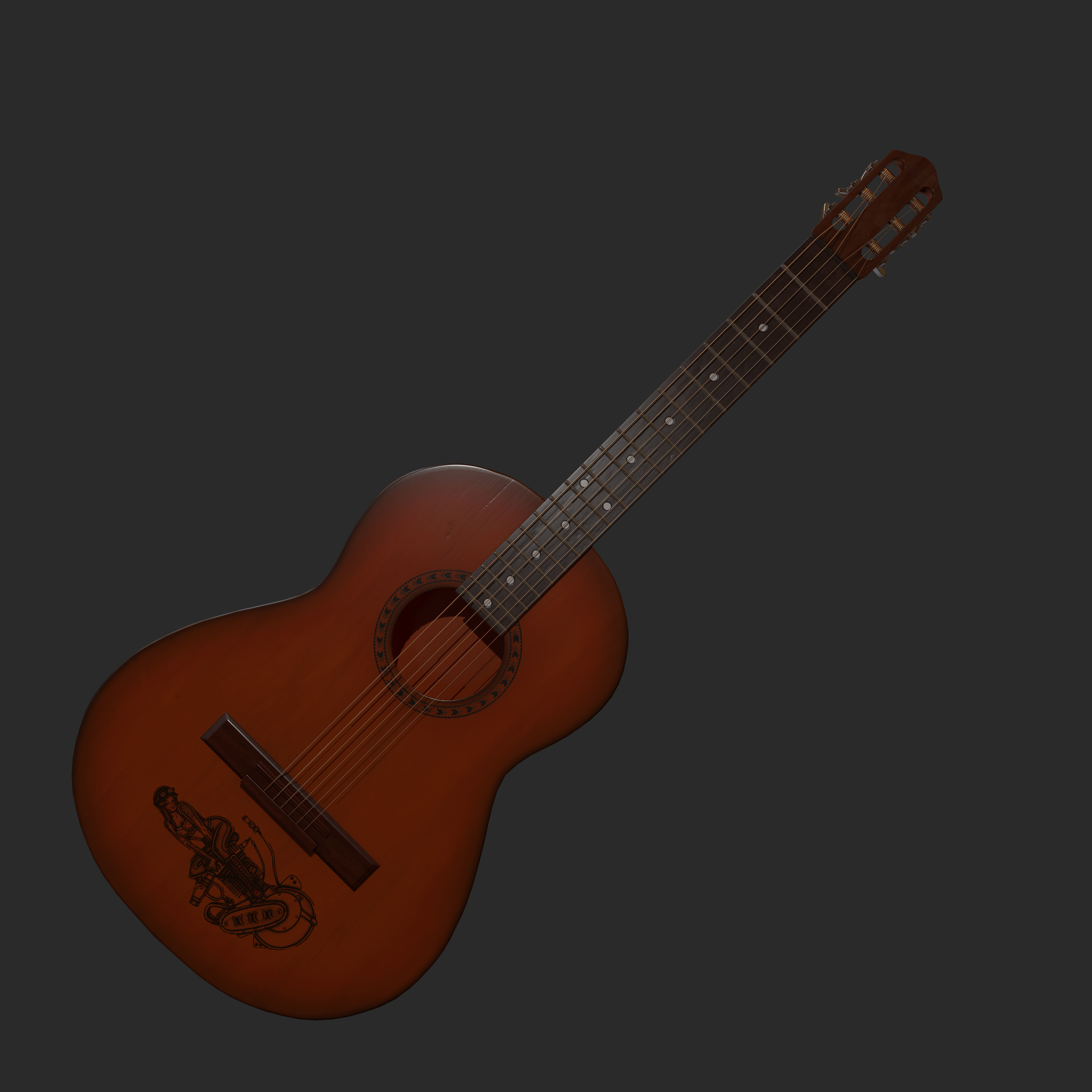 Acoustic Guitar Low-poly 3D model_2