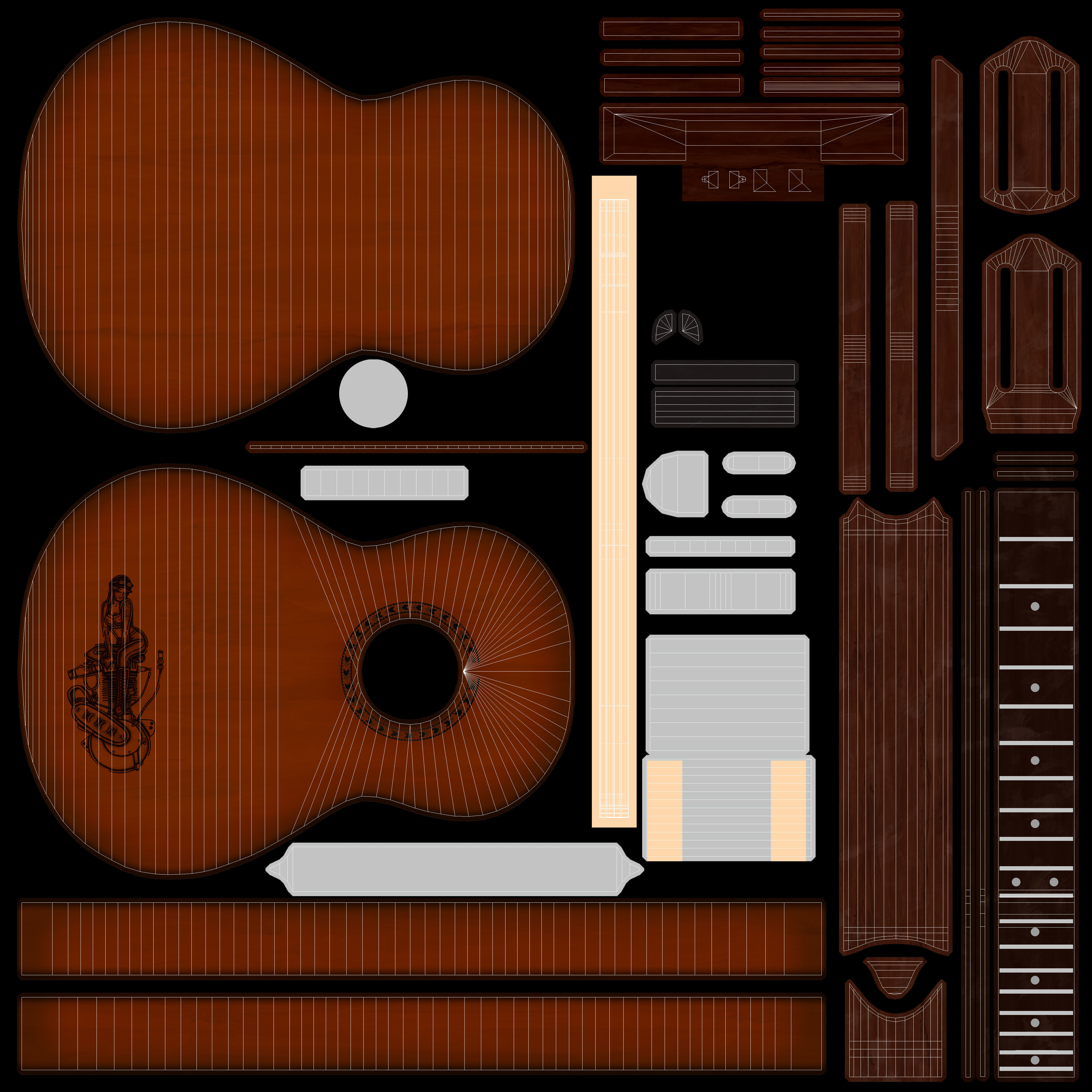 Acoustic Guitar Low-poly 3D model_6