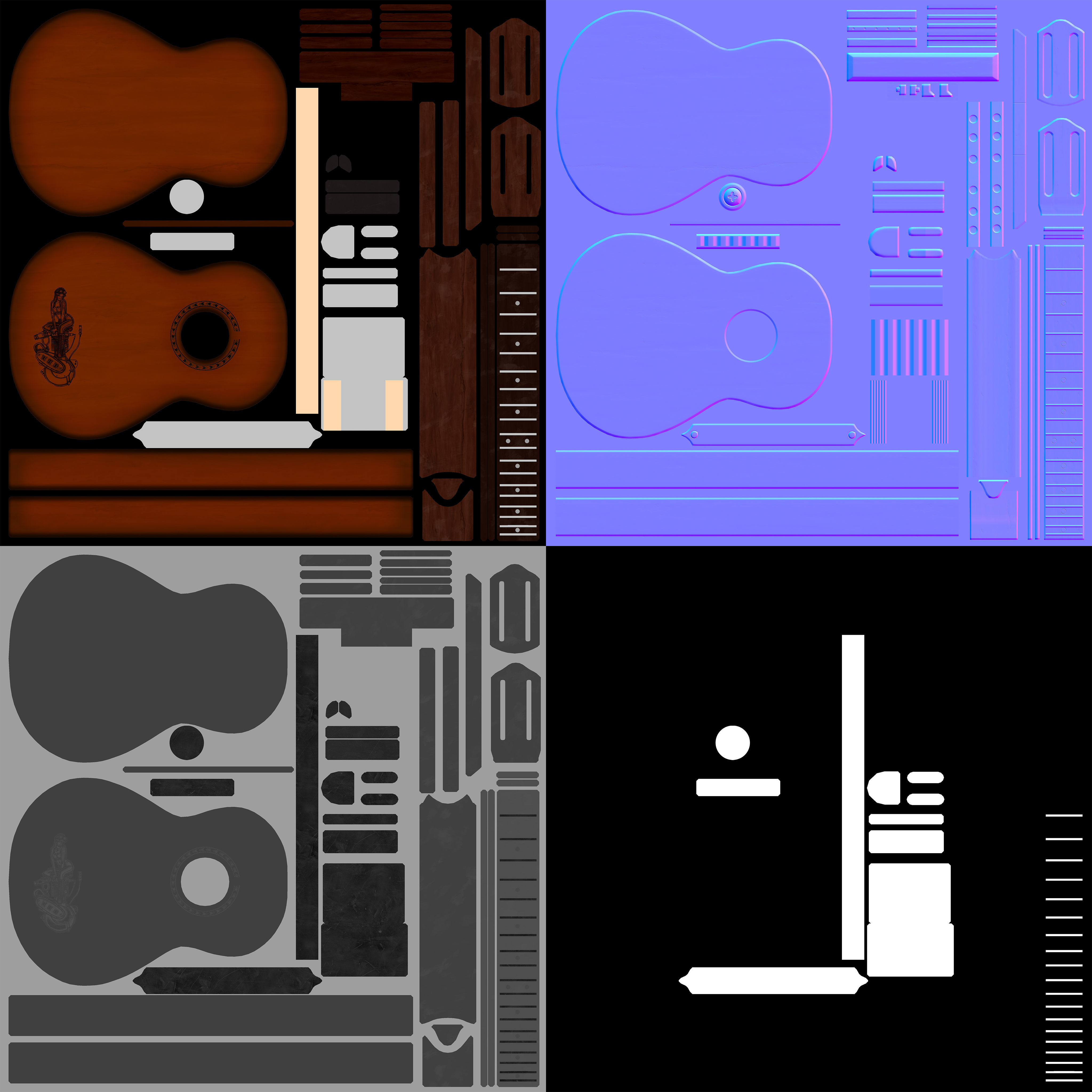 Acoustic Guitar Low-poly 3D model_7