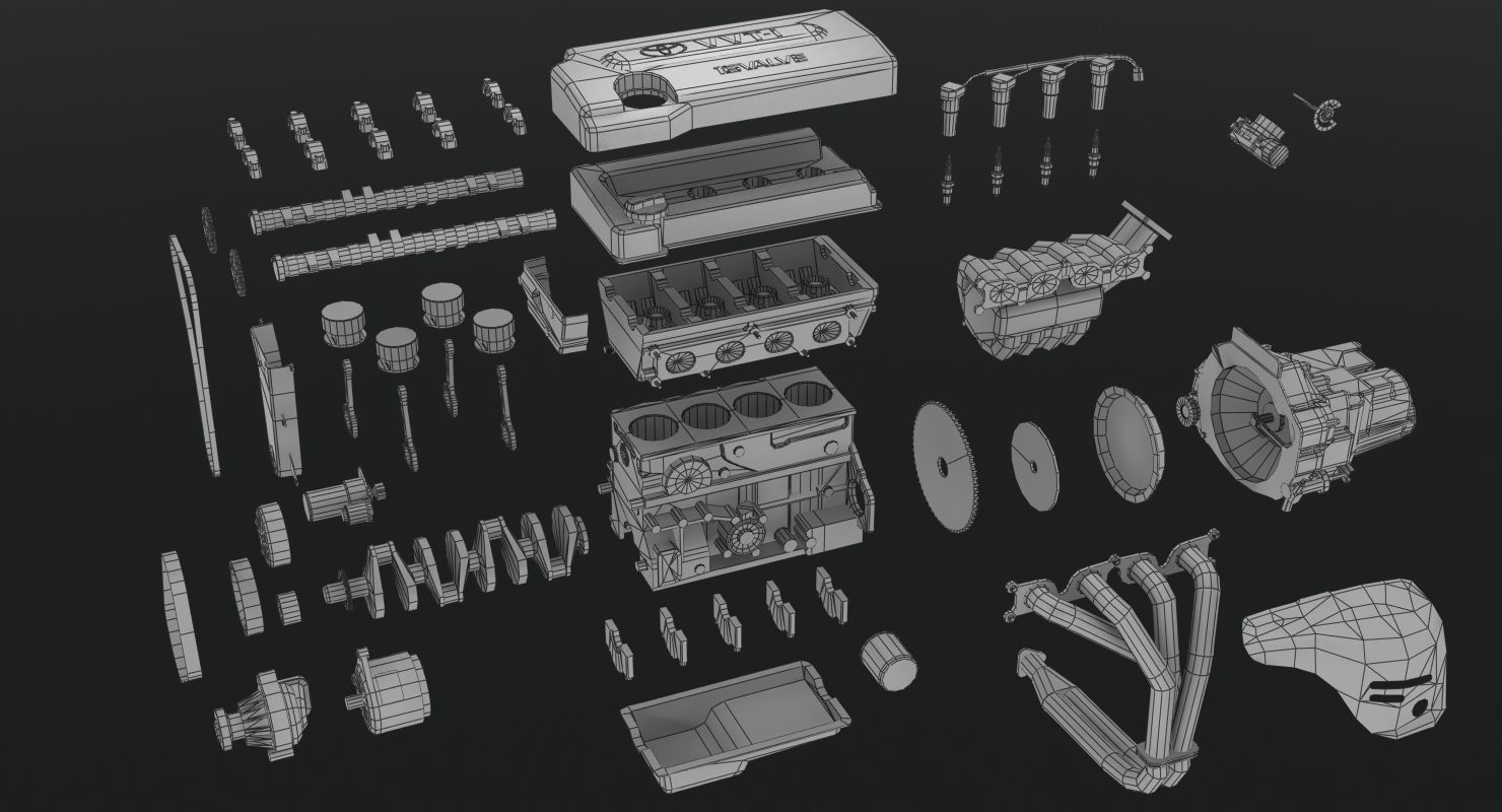 Toyota 2AZ-FE engine Low-poly 3D model_21
