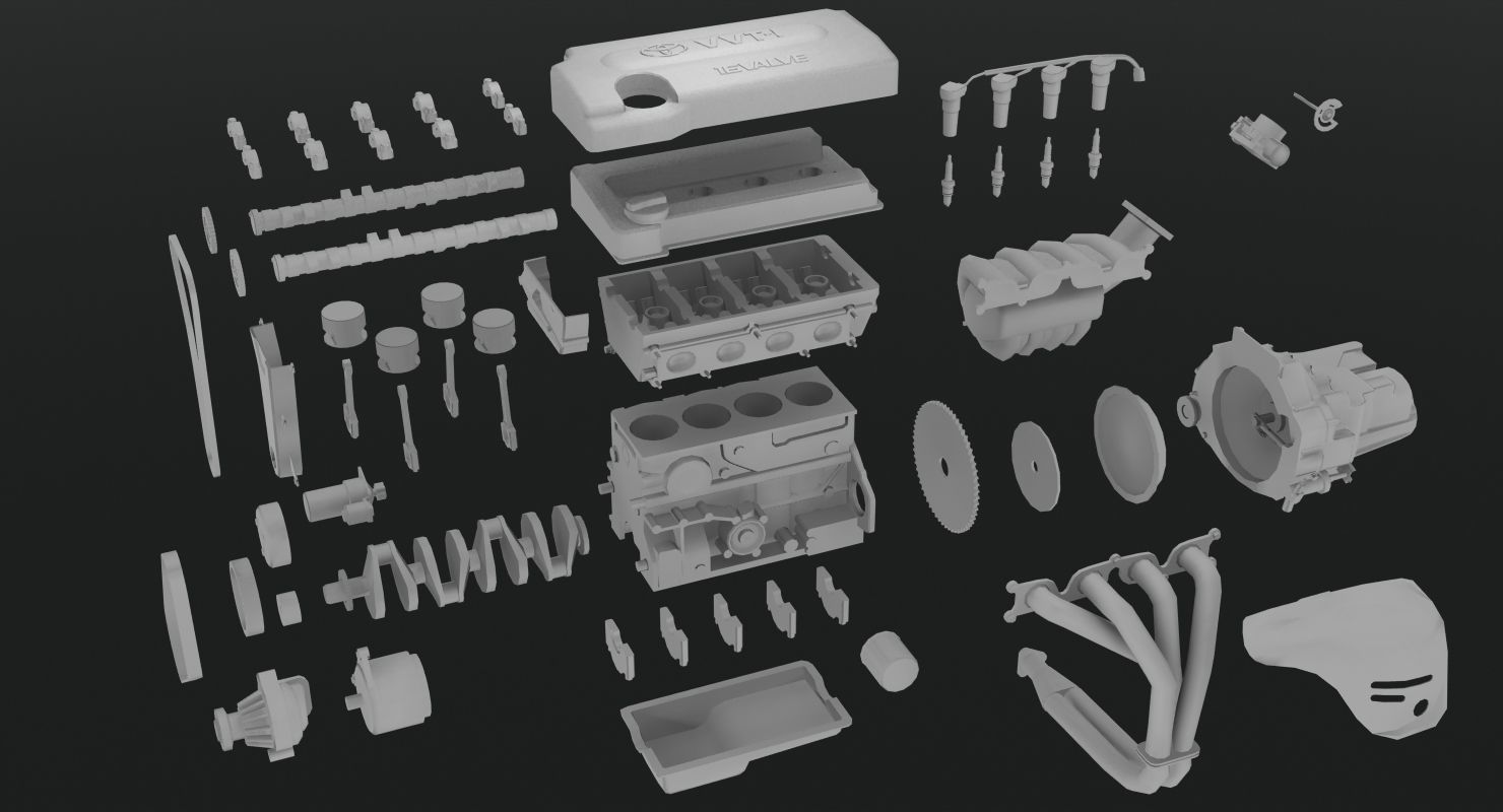 Toyota 2AZ-FE engine Low-poly 3D model_20