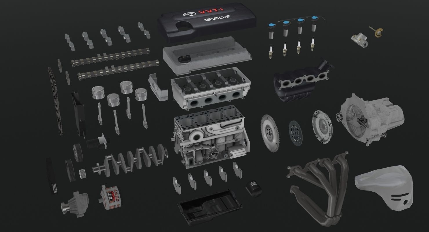 Toyota 2AZ-FE engine Low-poly 3D model_19