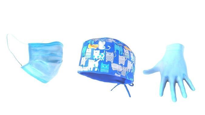 Medical hat mask and gloves  Set 01 Low-poly 3D model