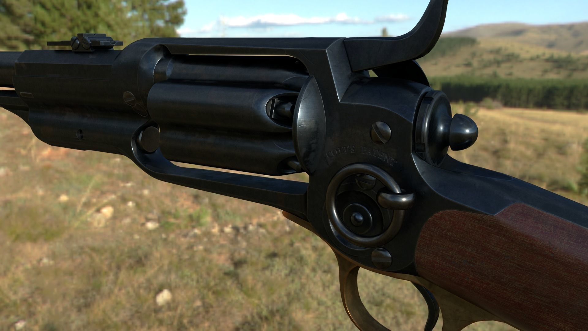 Spectacular Colt Revolving Carbine 1855 Low-poly 3D model_15