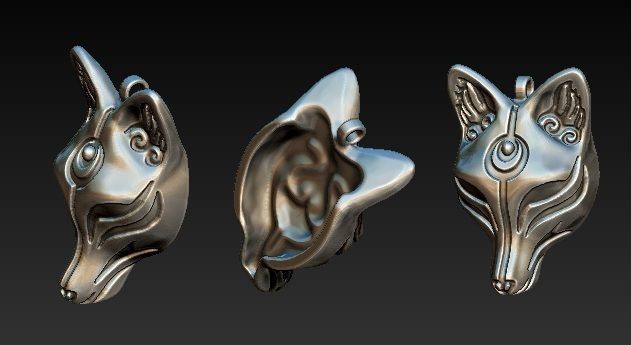 KITSUNE fox head pendant no 3D print model_3