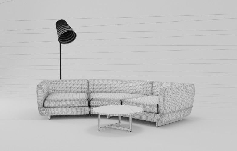 Curved sofa table and lamp set Low-poly 3D model_3