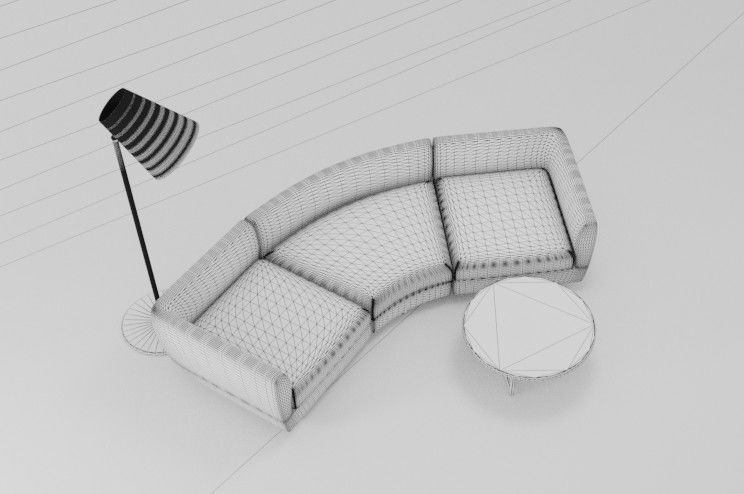 Curved sofa table and lamp set Low-poly 3D model_4