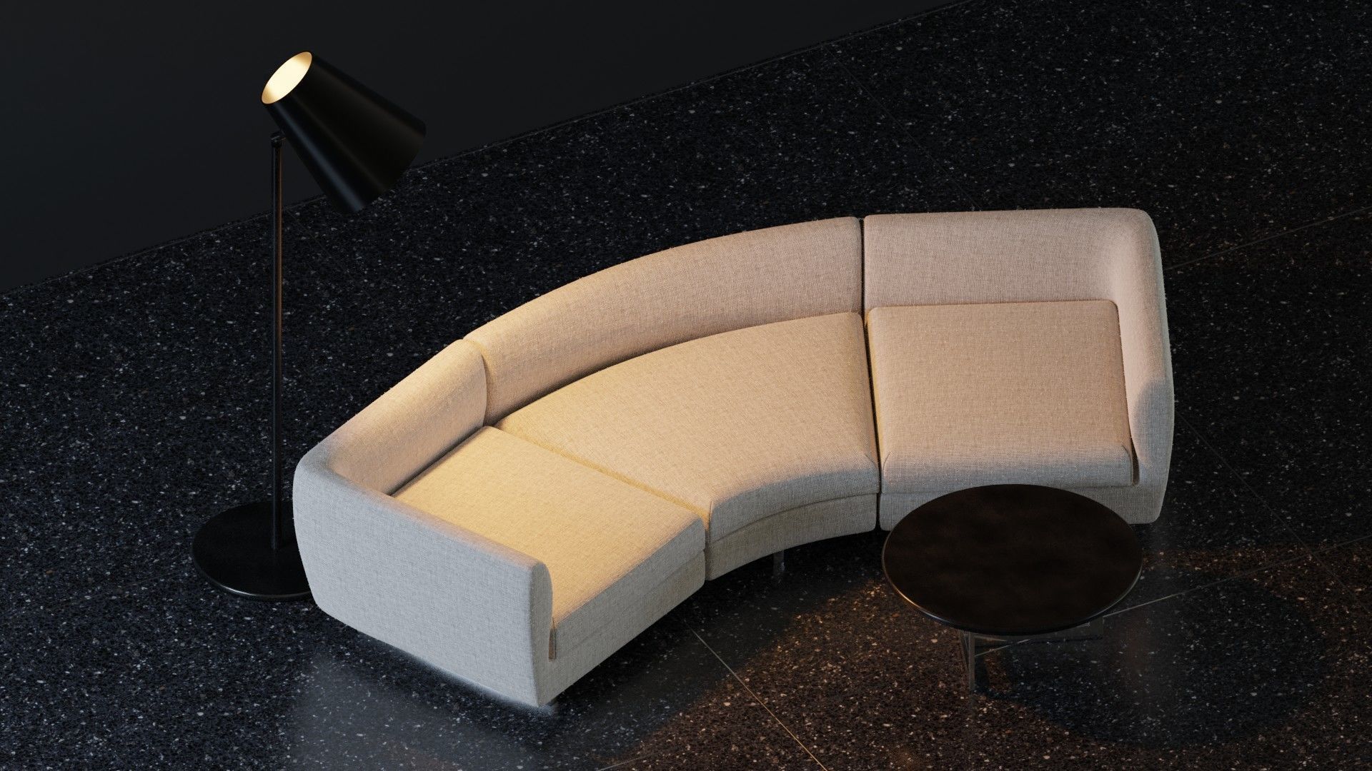 Curved sofa table and lamp set Low-poly 3D model_2