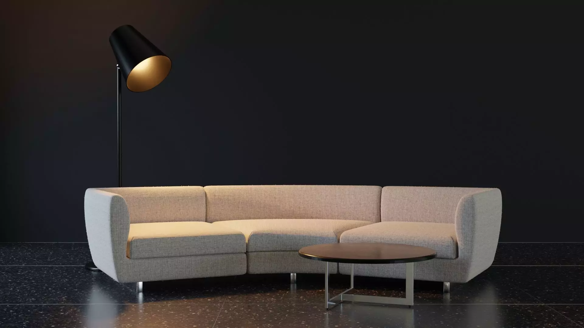 Curved sofa table and lamp set Low-poly 3D model_0