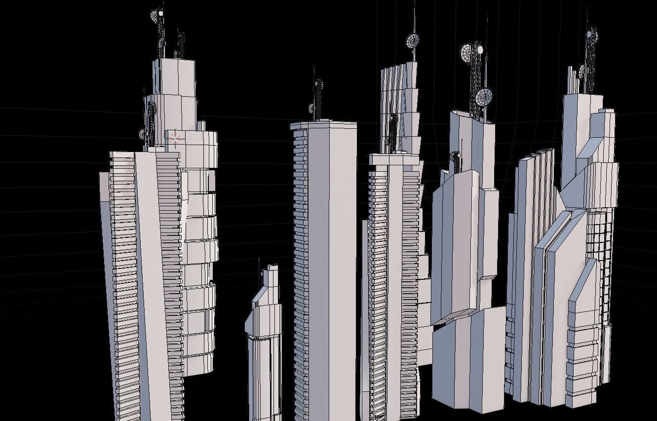 9 low poly SCIFI  futuristic SKYSCRAPERS PACK  Low-poly 3D model_3