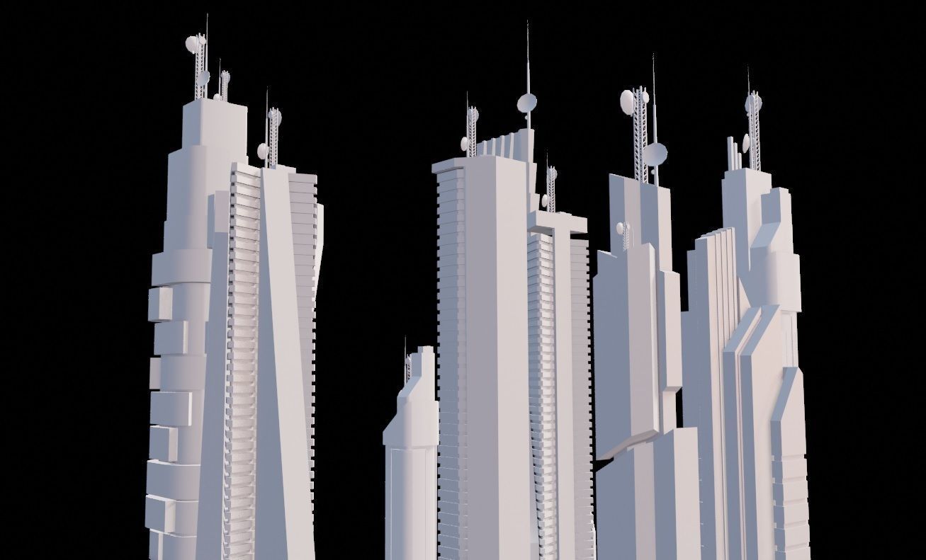 9 low poly SCIFI  futuristic SKYSCRAPERS PACK  Low-poly 3D model_5