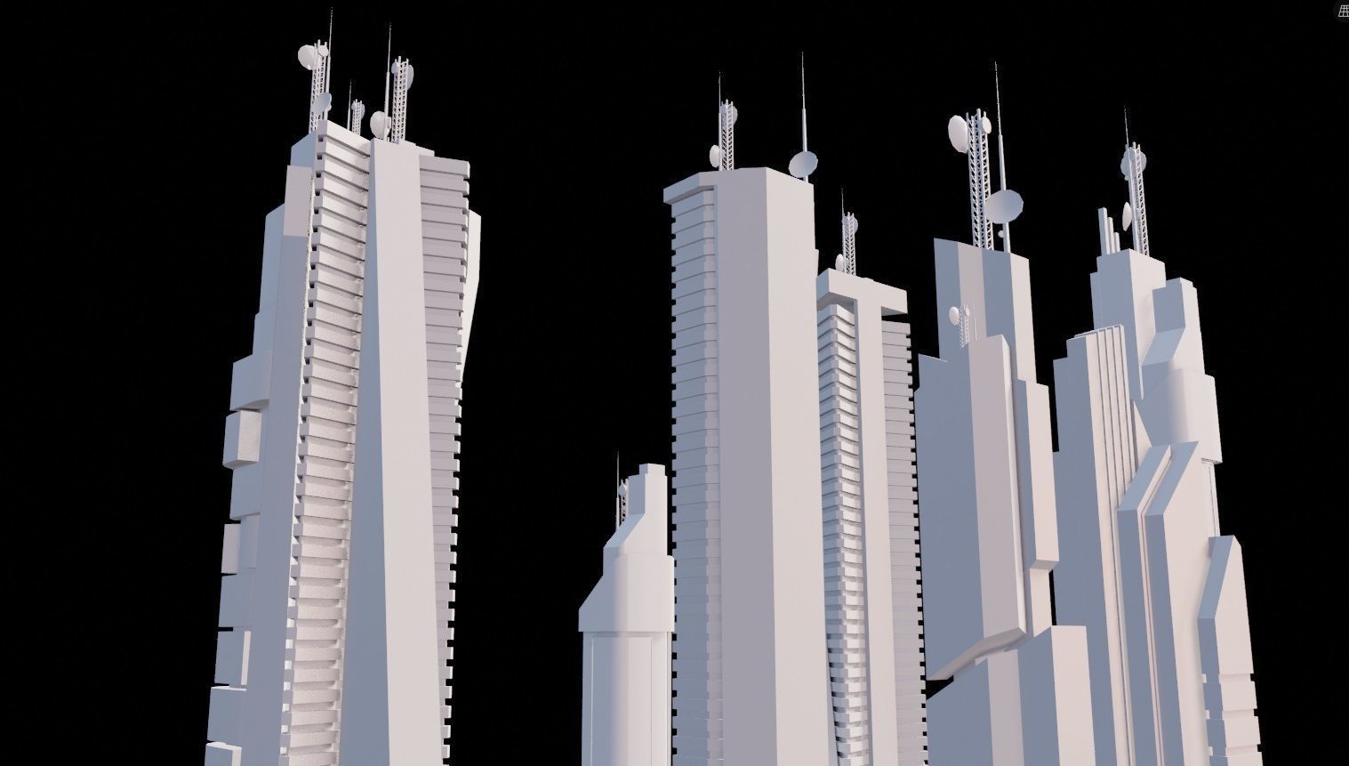 9 low poly SCIFI  futuristic SKYSCRAPERS PACK  Low-poly 3D model_2