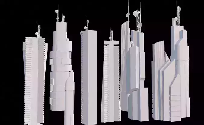 9 low poly SCIFI  futuristic SKYSCRAPERS PACK 
