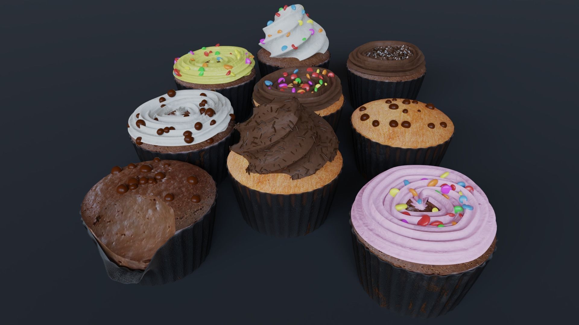 Cupcakes High Poly Pack 3D model_21