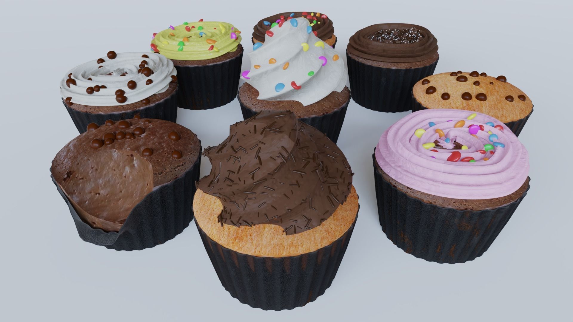 Cupcakes High Poly Pack 3D model_18