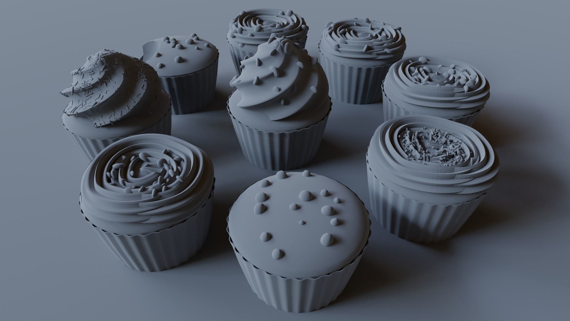 Cupcakes High Poly Pack 3D model_29