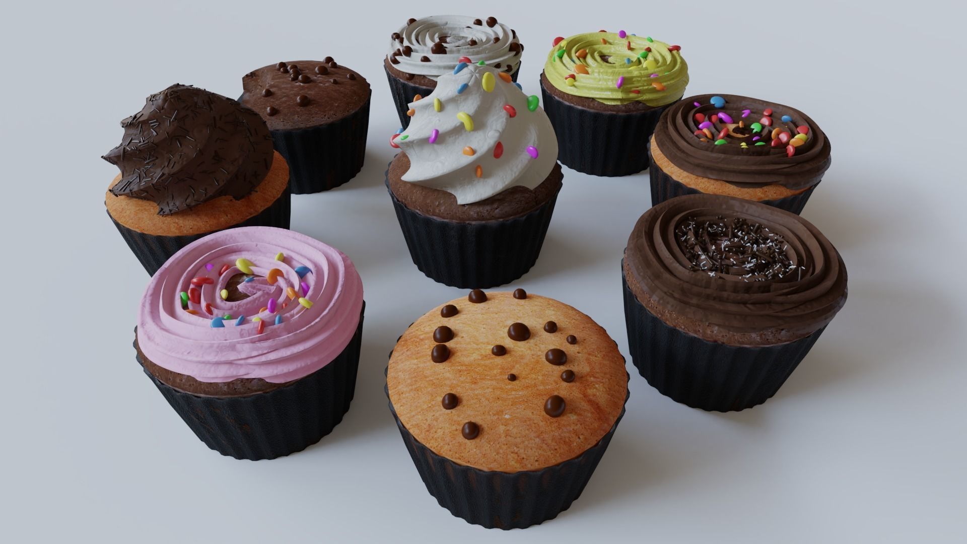 Cupcakes High Poly Pack 3D model_13