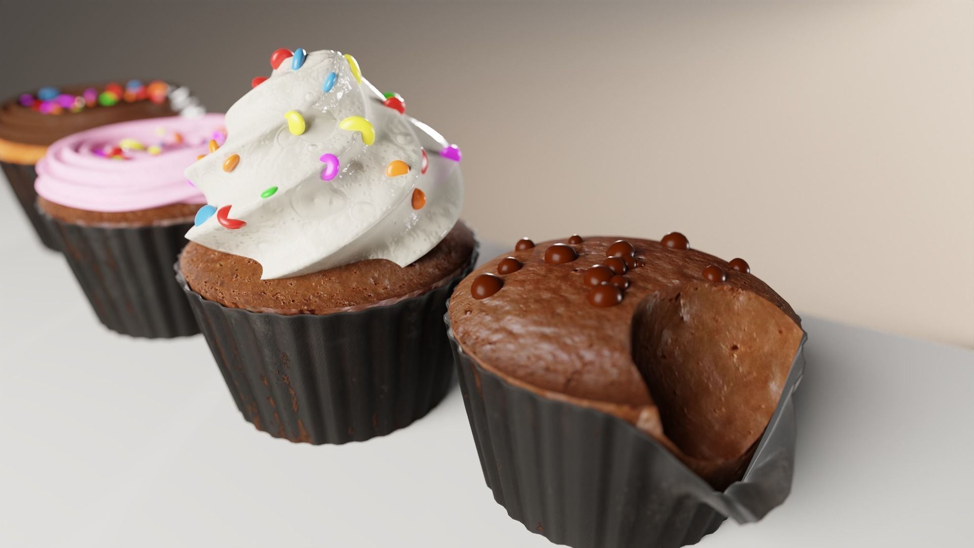 Cupcakes High Poly Pack 3D model_2