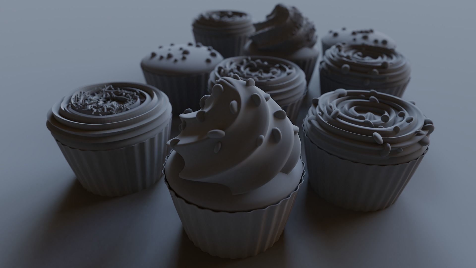 Cupcakes High Poly Pack 3D model_10