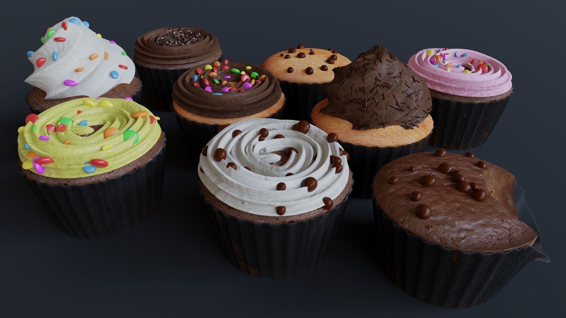 Cupcakes High Poly Pack 3D model_22