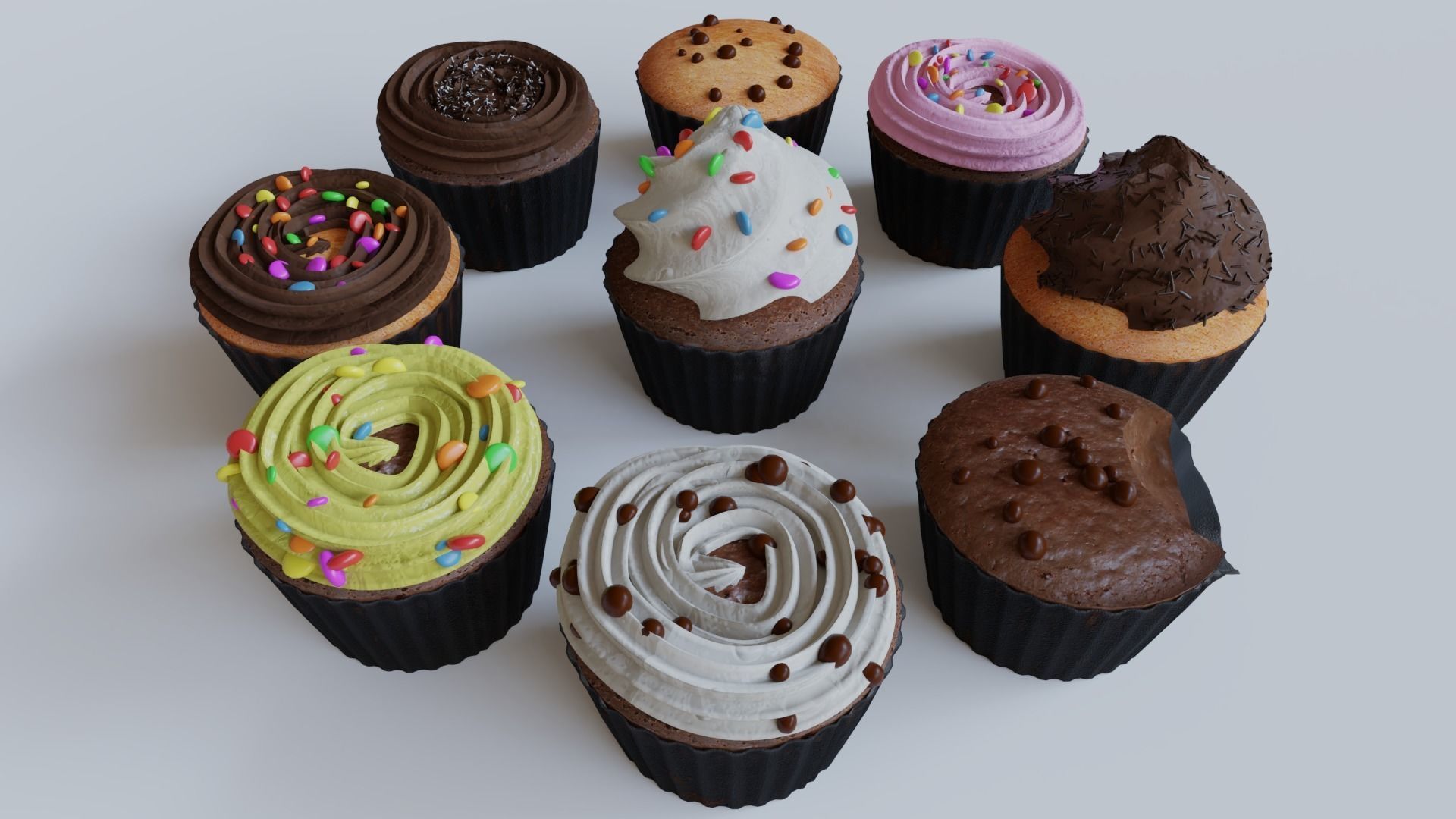 Cupcakes High Poly Pack 3D model_16