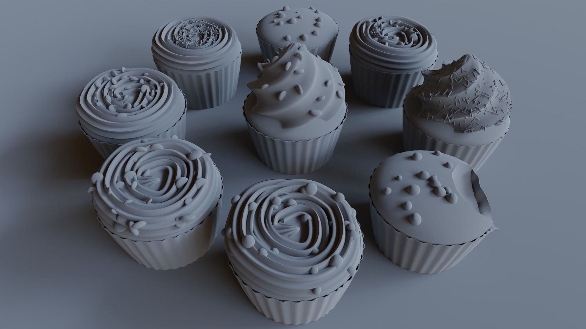 Cupcakes High Poly Pack 3D model_24