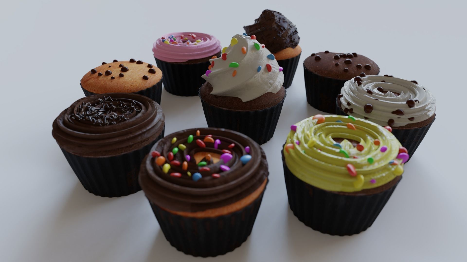 Cupcakes High Poly Pack 3D model_12