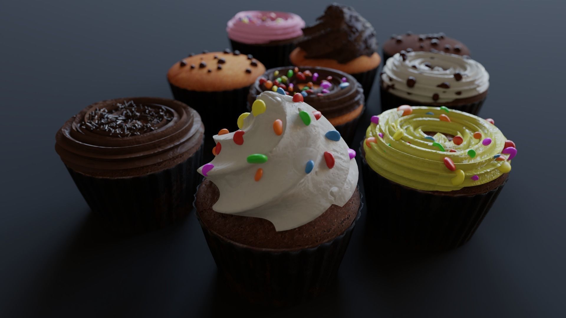 Cupcakes High Poly Pack 3D model_9