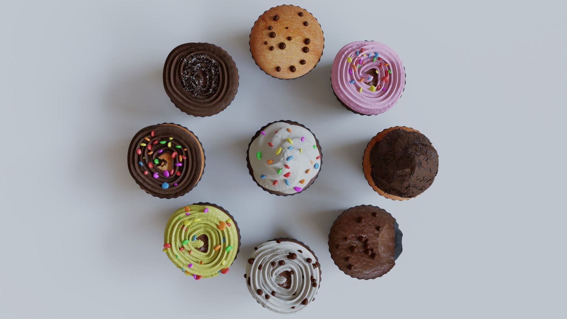 Cupcakes High Poly Pack 3D model_11