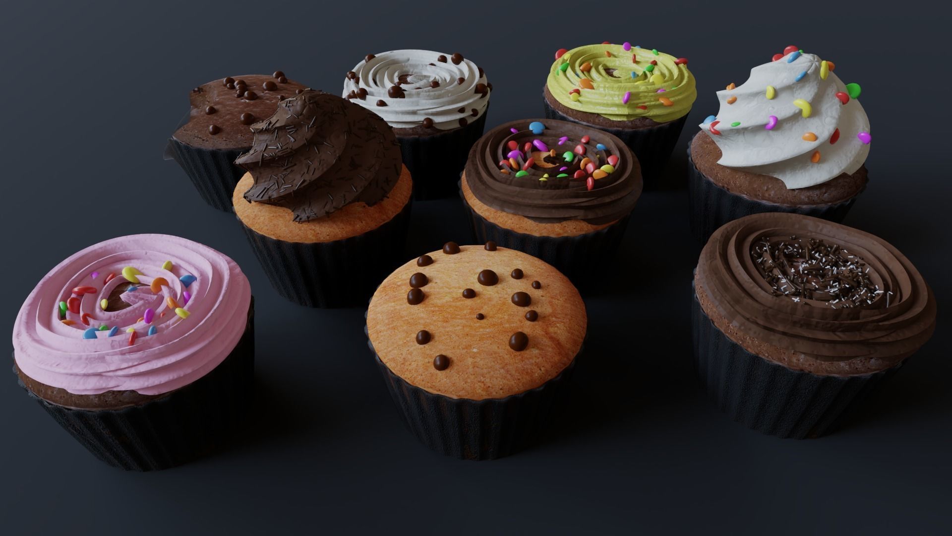 Cupcakes High Poly Pack 3D model_23