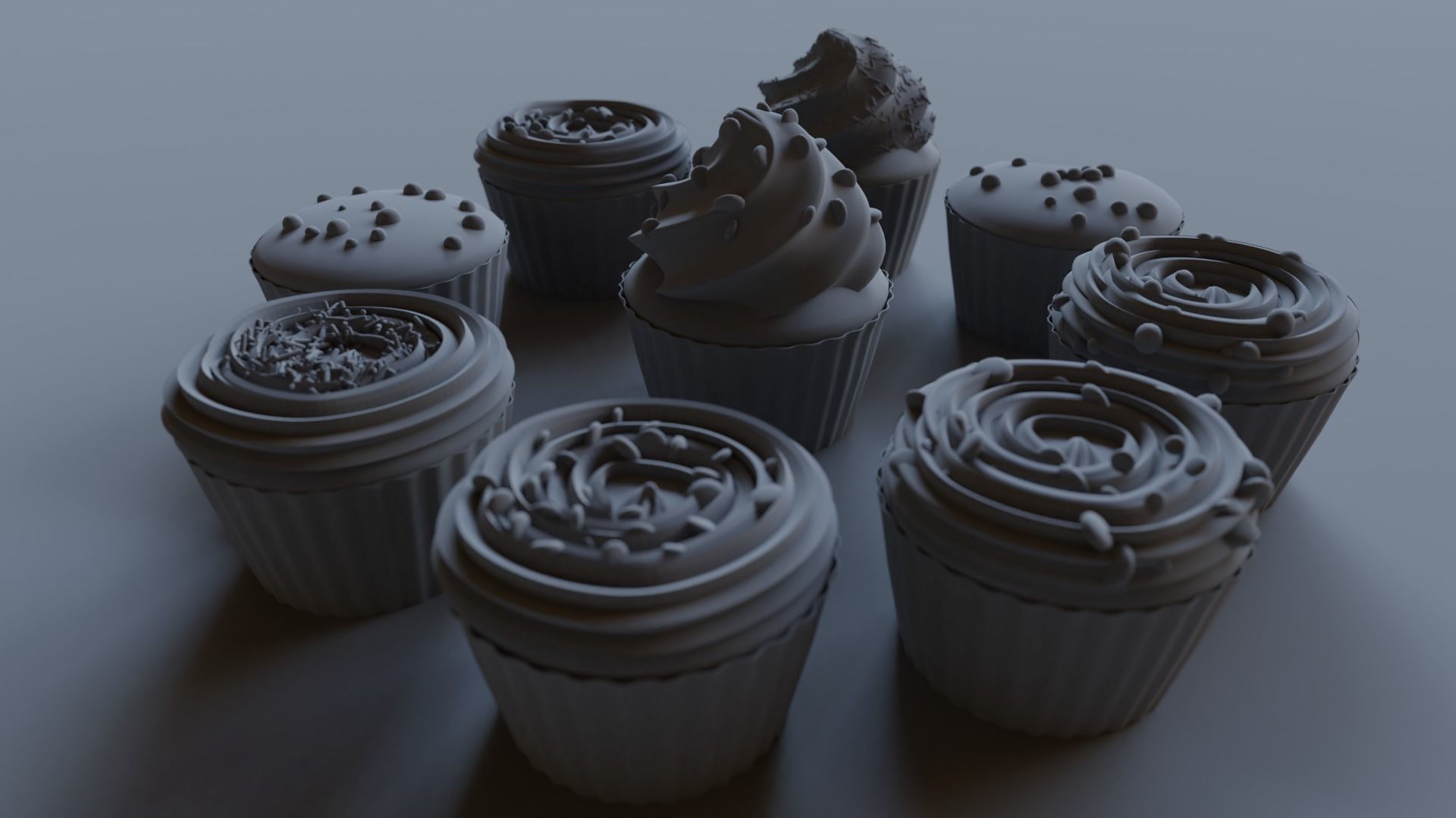 Cupcakes High Poly Pack 3D model_15