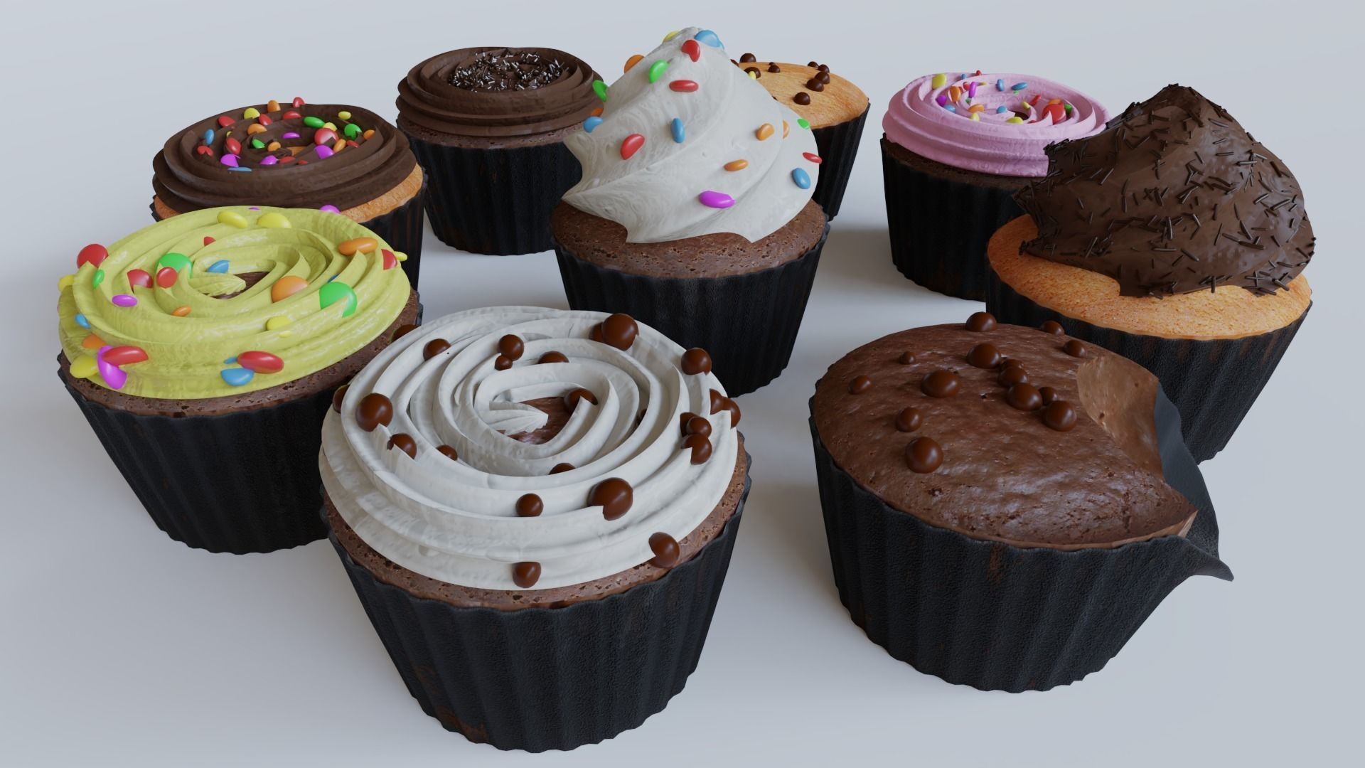 Cupcakes High Poly Pack 3D model_17