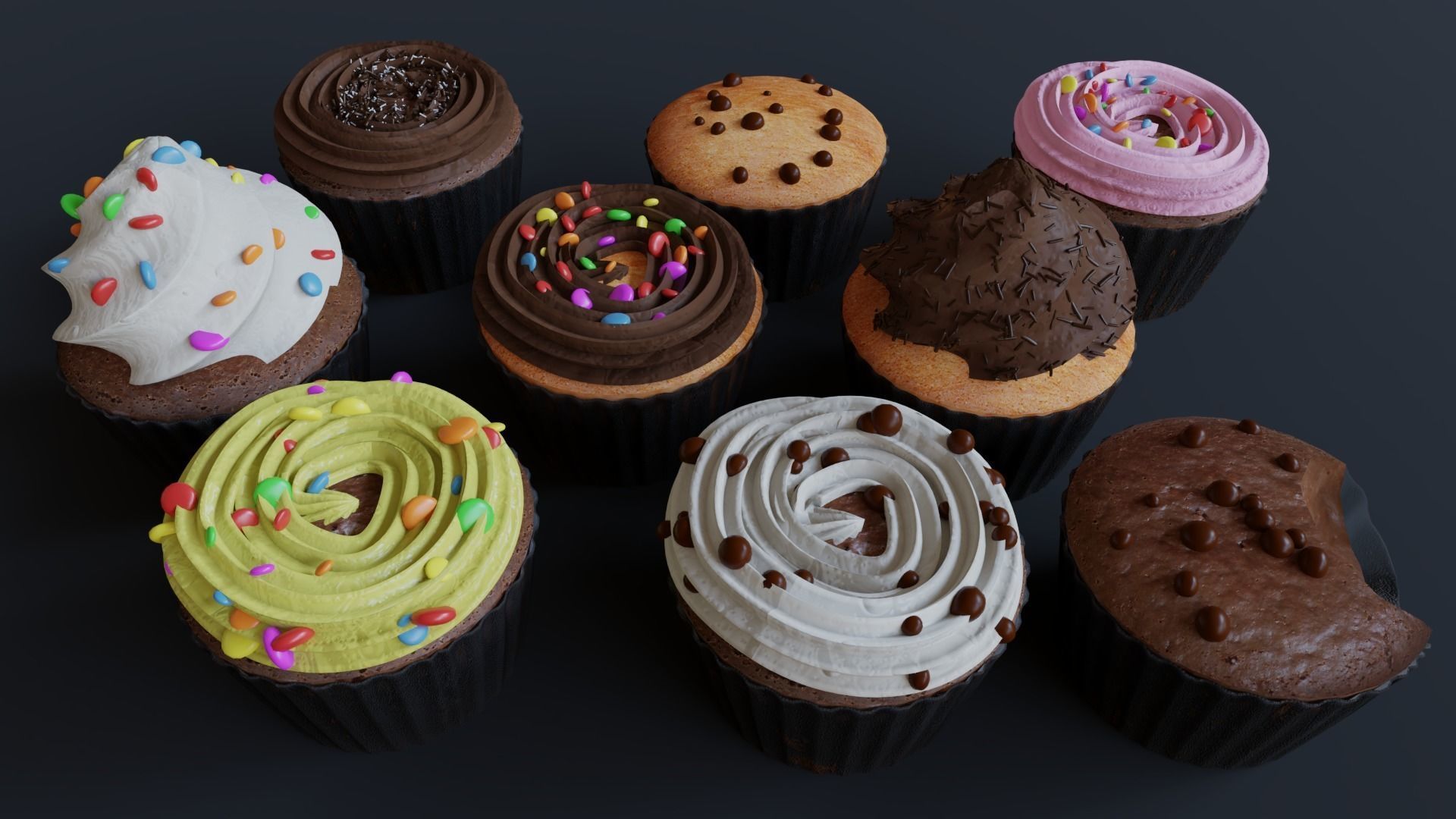 Cupcakes High Poly Pack 3D model_20