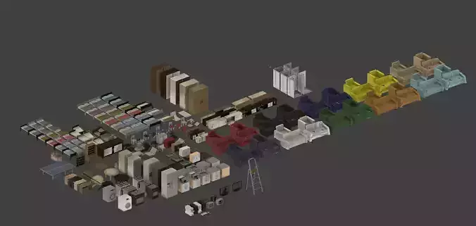 Furniture set Low Poly TopDown