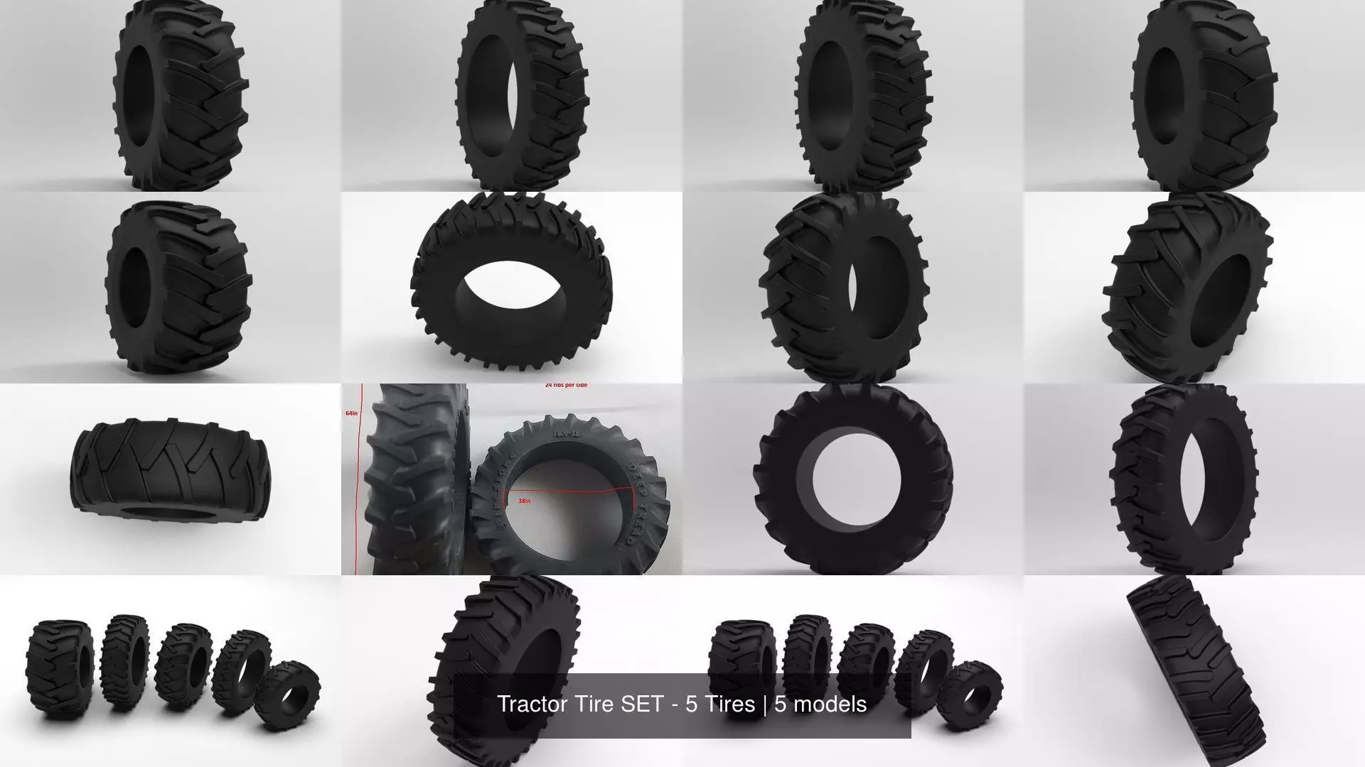Tractor Tire SET - 5 Tires 3D Model Collection_1