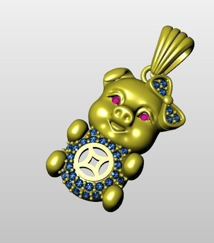 pig pendant face 3D print model_2