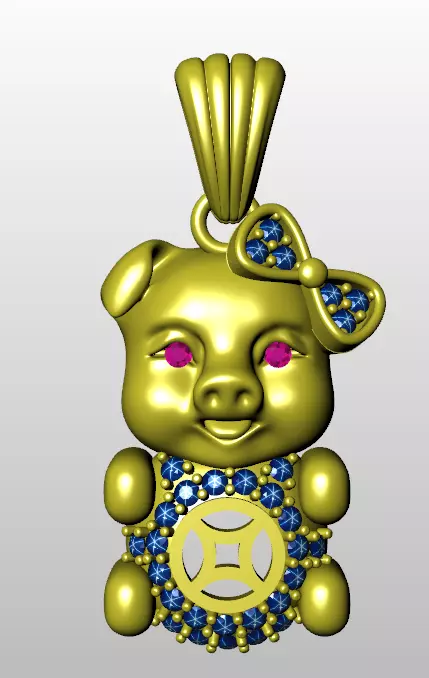 pig pendant face 3D print model_0