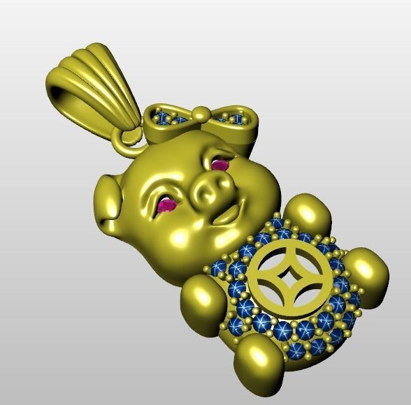 pig pendant face 3D print model_1