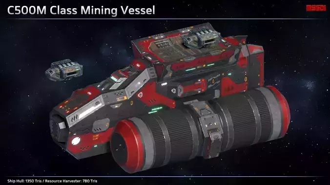 Spaceship Mining Vessel C500M Low-poly 3D model