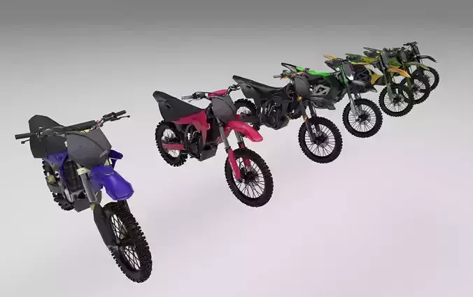 Pack Of 7 low poly game ready Dirt bikes Low-poly 3D model
