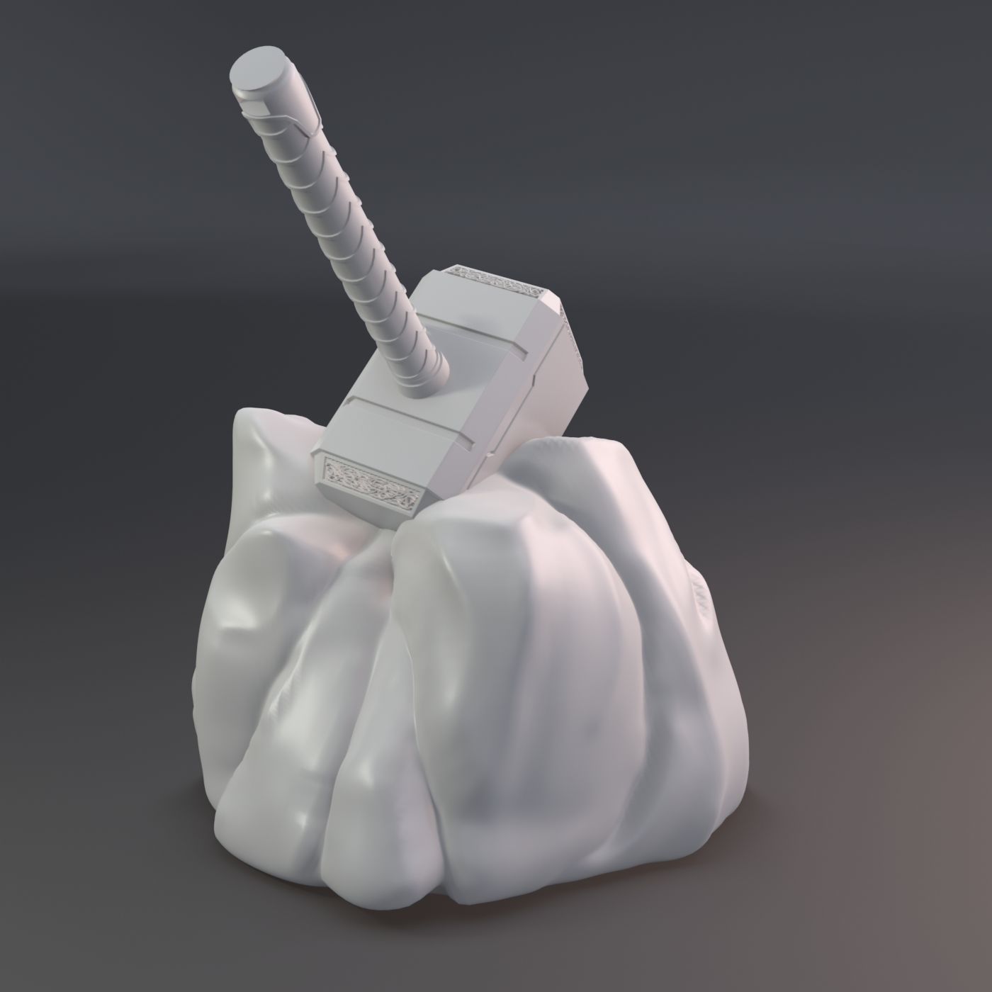 Thor hammer in stone 3D print model_1