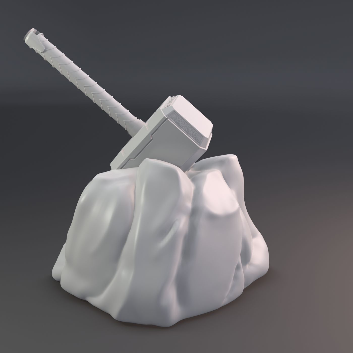 Thor hammer in stone 3D print model_2